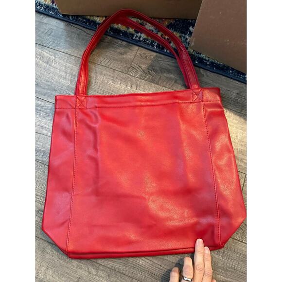 Red Leather Tote Bag handbag purse - Picture 5 of 13